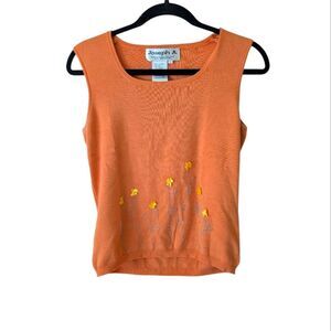 Vintage Joseph A Silk Sleeveless Sweater Floral Beaded Y2K Top Size Large